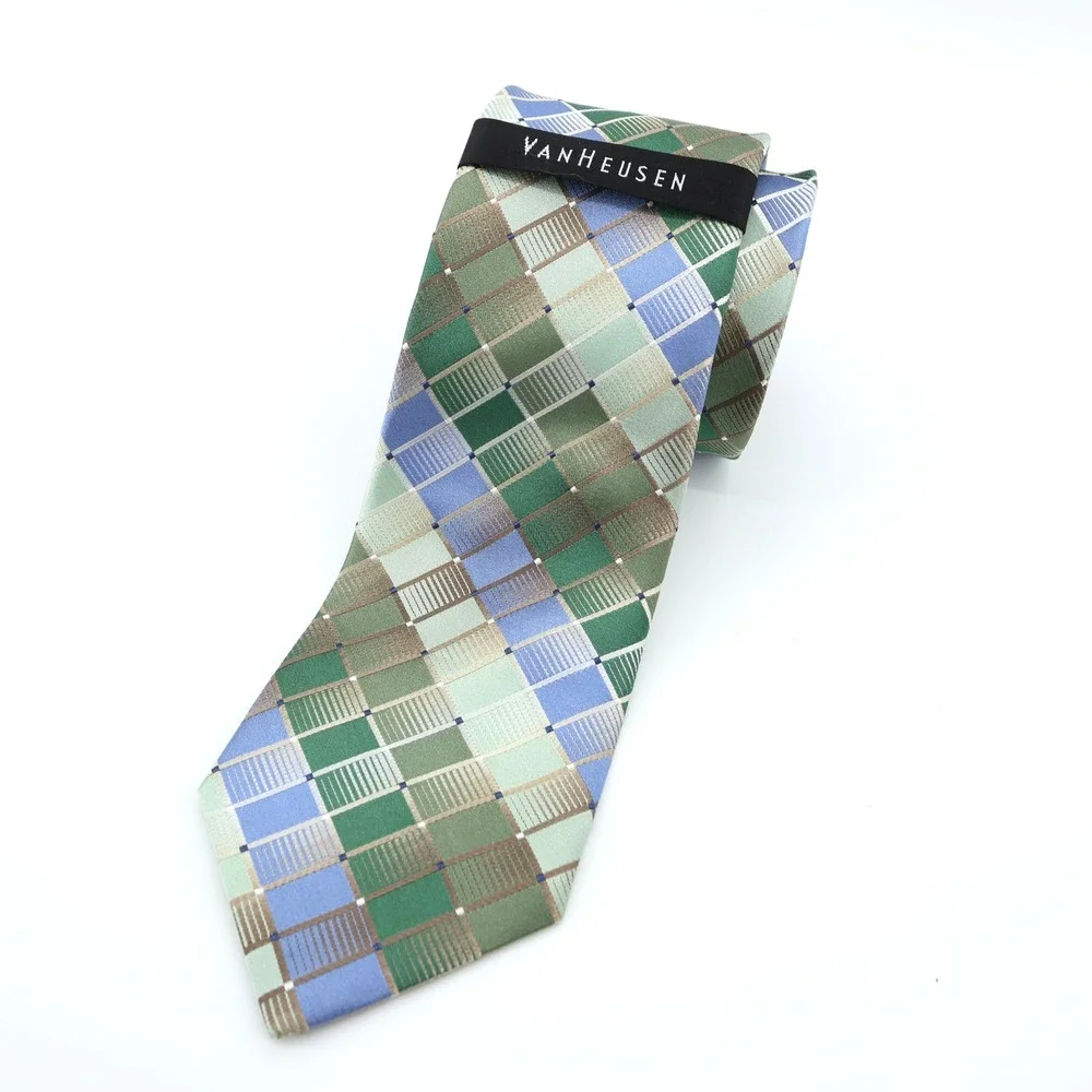 NEW Van Heusen Modern Update Geometric Silk Tie Green Blue Brown 57